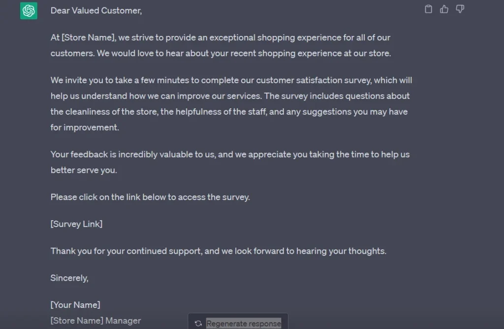 Email to fill survey using ChatGPT