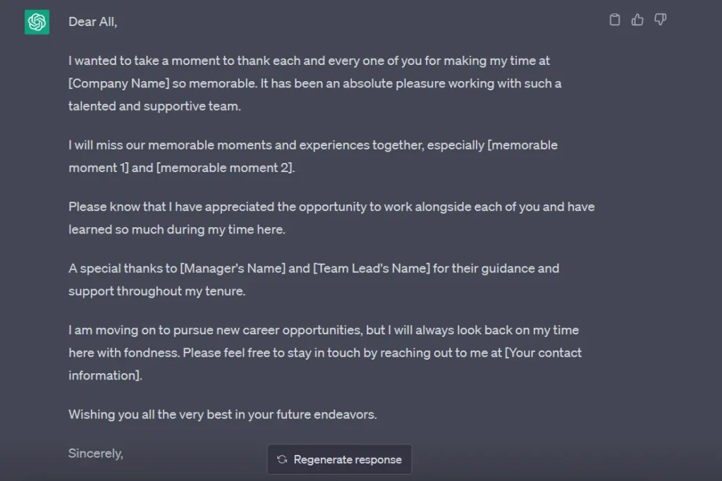 Goodbye email using ChatGPT